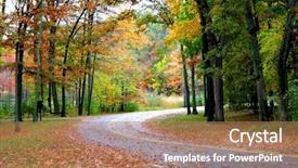  Presentation with autumn - Presentation theme having continuous change - colorful trees by the road background and a coral colored foreground