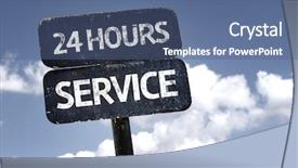  Presentation with continuous improvement - Beautiful slide set featuring continuous improvement - 24 hours service sign backdrop and a ocean colored foreground