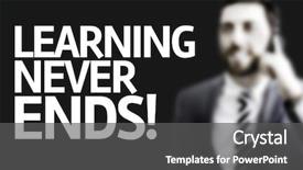  Presentation with learning - Beautiful slides featuring continuous improvement - business man with the text backdrop and a dark gray colored foreground