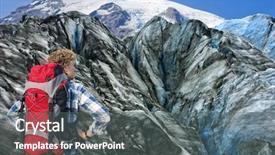  Presentation with continuous improvement - Cool new slides with continuous improvement - hiker overlooking the huge crevasses backdrop and a gray colored foreground