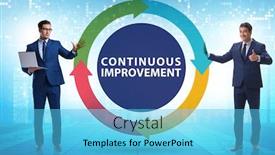  Presentation with continuous improvement - Audience pleasing PPT layouts consisting of continuous-improvement-concept-in-business backdrop and a light blue colored foreground