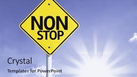  Presentation with continuous improvement - Presentation design with continuous quality improvement - non stop road sign background and a light blue colored foreground