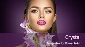  Presentation with sexy girl - Colorful slide deck enhanced with contour - beauty fashion brunette girl face backdrop and a violet colored foreground