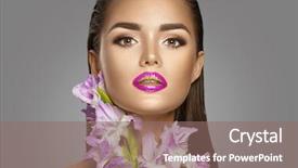  Presentation with beauty and fashion - Colorful PPT theme enhanced with contour - beauty fashion brunette girl face backdrop and a violet colored foreground
