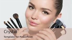  Presentation with makeup brushes and make up - PPT layouts featuring contour - beauty model girl makeup artist background and a coral colored foreground