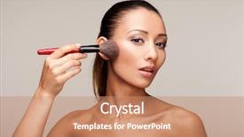  Presentation with cosmetics brush and explosion makeup - Slide deck featuring contour - young beautiful womman applying makeup background and a coral colored foreground