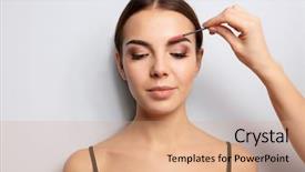  Presentation with correction - Colorful presentation enhanced with contour - young woman undergoing eyebrow correction backdrop and a coral colored foreground