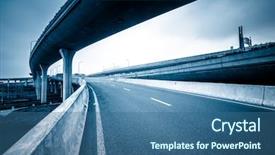  Presentation with road construction - PPT layouts with engineering roads construction - concrete road curve of viaduct background and a ocean colored foreground