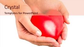  Presentation with hands heart - Presentation design enhanced with heart shape in hands as love symbol background and a coral colored foreground