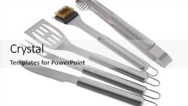  Presentation with bbq - Presentation theme having set of bbq tools isolated on a white background background and a light gray colored foreground