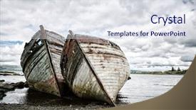 Presentation with faded - Presentation design featuring two abandoned fishing boats background and a sky blue colored foreground