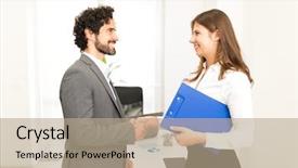  Presentation with shaking hands - PPT layouts having contract agreement - business people shaking hands background and a coral colored foreground