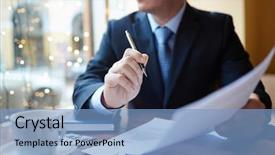  Presentation with work - Slides having contract deal - work of banker background and a light blue colored foreground