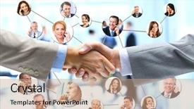  Presentation with company - PPT theme with contract management - business people handshake with company background and a coral colored foreground