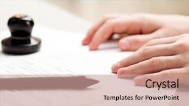  Presentation with writing pen - Beautiful slides featuring contract management - human business men hand pen backdrop and a  colored foreground