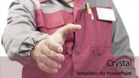  Presentation with giving - Beautiful slides featuring contract management - worker giving a hand backdrop and a violet colored foreground