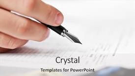  Presentation with writing pen - PPT layouts featuring contract management - working business man hand pen background and a light gray colored foreground
