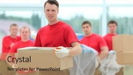  Presentation with foreman - Theme with workers with boxes of building background and a  colored foreground