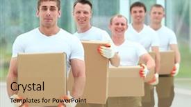  Presentation with building team - Slides having builders with boxes of building background and a coral colored foreground