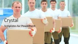  Presentation with building team - Audience pleasing presentation theme consisting of builders with boxes of building backdrop and a  colored foreground