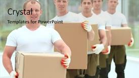  Presentation with building team - Presentation theme having builders with boxes of building background and a  colored foreground