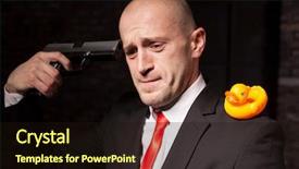  Presentation with murderer - PPT theme featuring contract murderer aims a pistol background and a wine colored foreground