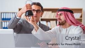 Presentation with arab - Colorful slide deck enhanced with contract oil - diverse business concept with arab backdrop and a  colored foreground