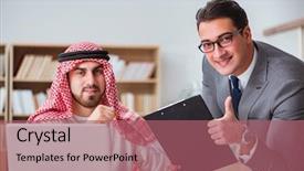  Presentation with arab - Slide set featuring contract oil - diverse business concept with arab background and a  colored foreground