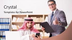  Presentation with arab - Presentation design featuring contract oil - diverse business concept with arab background and a  colored foreground