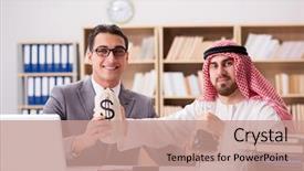  Presentation with arab - Presentation theme consisting of contract oil - diverse business concept with arab background and a  colored foreground