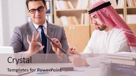  Presentation with arab - Audience pleasing presentation design consisting of contract oil - diverse business concept with arab backdrop and a  colored foreground