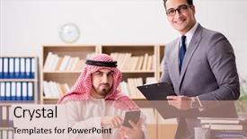  Presentation with arab - Beautiful slide deck featuring contract oil - diverse business concept with arab backdrop and a  colored foreground