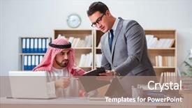  Presentation with arab - Slide set having contract oil - diverse business concept with arab background and a  colored foreground