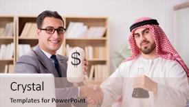  Presentation with arab - Audience pleasing presentation design consisting of contract oil - diverse business concept with arab backdrop and a soft green colored foreground