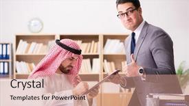  Presentation with arab - PPT theme featuring contract oil - diverse business concept with arab background and a  colored foreground