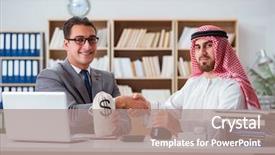  Presentation with arab - Amazing PPT theme having contract oil - diverse business concept with arab backdrop and a  colored foreground