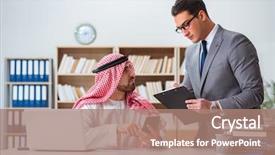  Presentation with demographic millennials business concept - PPT theme with contract oil - diverse business concept with arab background and a  colored foreground