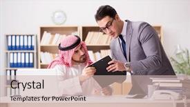  Presentation with demographic millennials business concept - PPT layouts with contract oil - diverse business concept with arab background and a  colored foreground