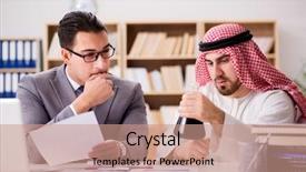  Presentation with arab - Audience pleasing slides consisting of contract oil - diverse business concept with arab backdrop and a coral colored foreground