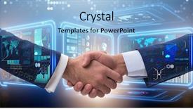  Presentation with handshake - Beautiful theme featuring contract process - handshake concept - business metaphor backdrop and a light blue colored foreground