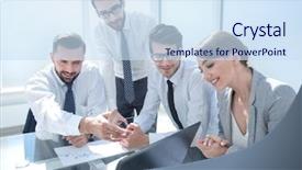  Presentation with laptop screen frame - Audience pleasing slide set consisting of contract project management - boss pointing at the laptop backdrop and a sky blue colored foreground