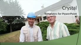  Presentation with project management - Slides featuring contract project management - entrepreneur meeting customer at home background and a  colored foreground