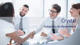  Presentation with negotiating - Theme consisting of contract project management - handshake business partners background and a sky blue colored foreground