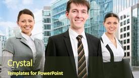  Presentation with modern building - Audience pleasing theme consisting of contract sale goods - happy business people backdrop and a  colored foreground