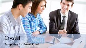  Presentation with banking bank vault door - Slide deck consisting of contract sale goods - manager talks to a young background and a light blue colored foreground