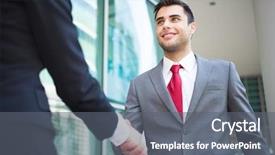  Presentation with young business people - Presentation consisting of contract sale goods - young business people shaking hands background and a gray colored foreground