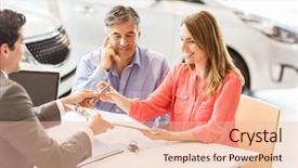  Presentation with car buying - Slide deck featuring contract sell - smiling couple buying a new background and a lemonade colored foreground