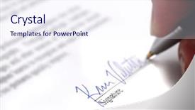  Presentation with contract - Beautiful PPT theme featuring contract with person signing name backdrop and a sky blue colored foreground