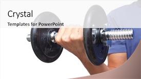  Presentation with muscle contraction - Slides enhanced with contraction muscle - contracted biceps isolated on white background and a  colored foreground