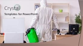  Presentation with covid coronavirus - PPT theme consisting of contractor-disinfecting-office-for-covid background and a white colored foreground